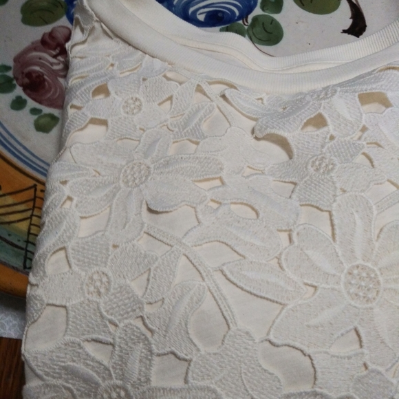 LOFT Tops - Loft,  Cream colored blouse with lace overlay, SM